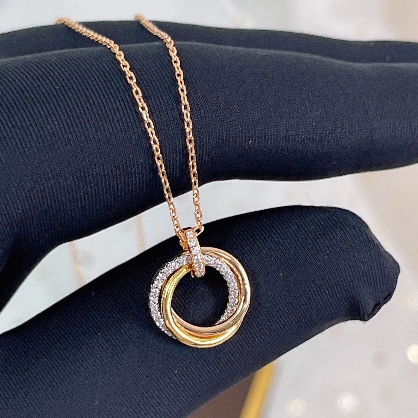 [Eternal Jewelry]TRINITY NECKLACE SILVER GOLD PINK GOLD DIAMONDS