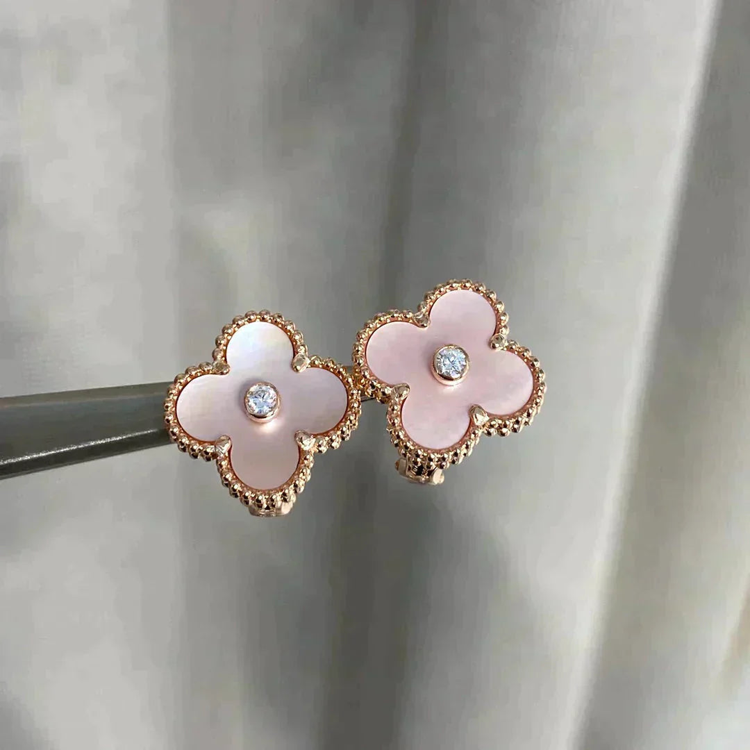 [Eternal Jewelry]CLOVER MEDIUM 1 MOTIFS  PINK MOP DIAMOND EARRINGS
