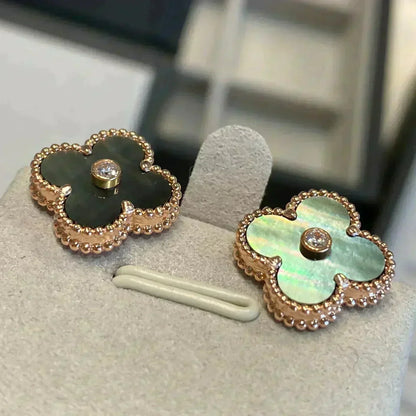 [Eternal Jewelry]CLOVER MEDIUM 1 MOTIFS GRAY MOP  DIAMOND EARRINGS