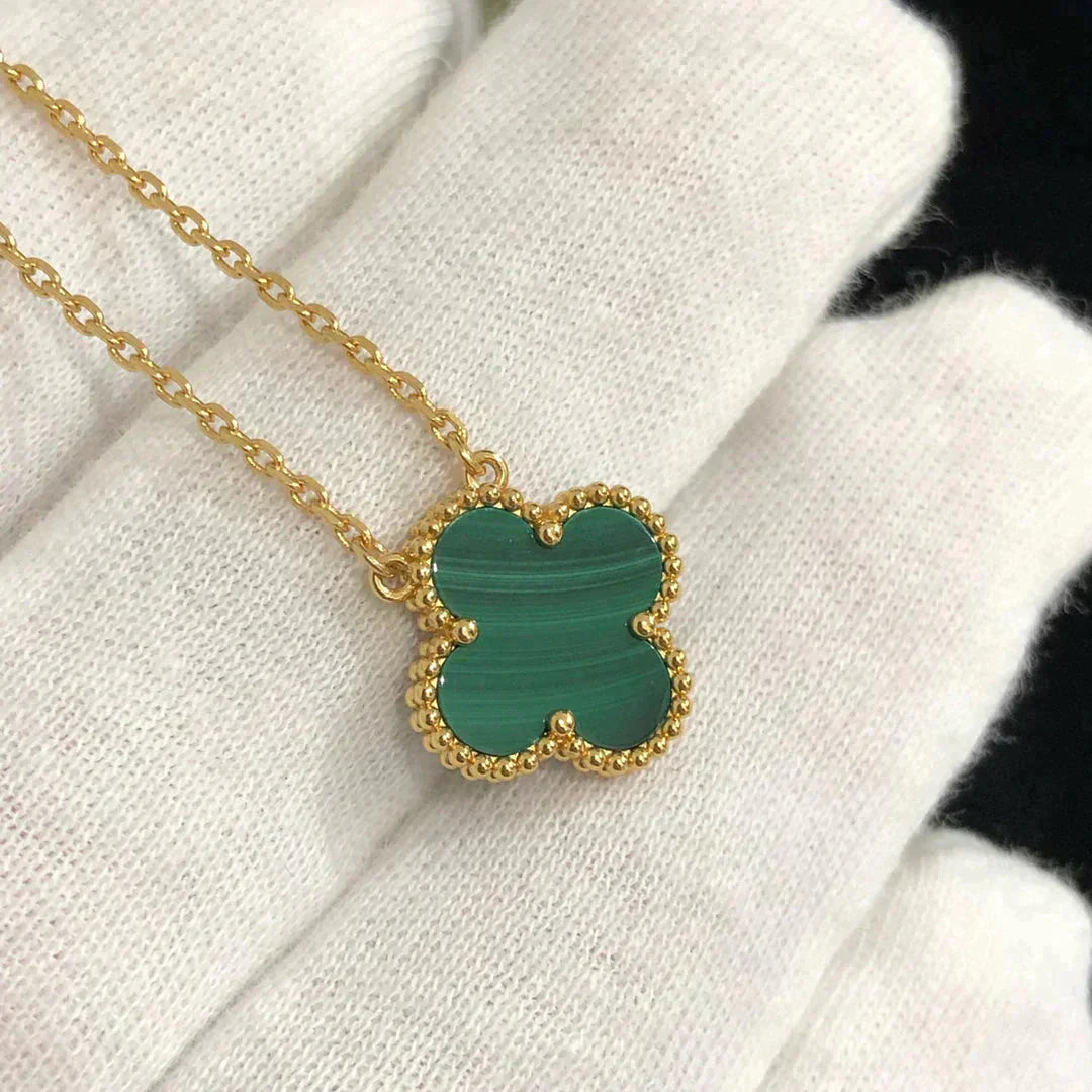 [Eternal Jewelry]CLOVER 15MM MALACHITE SINGLE FLOWER  NECKLACE