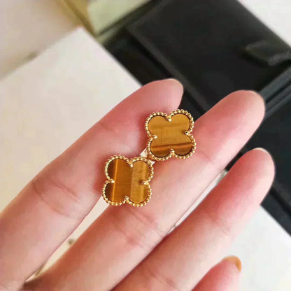 [Eternal Jewelry]CLOVER MEDIUM 1 MOTIFS TIGER EYE EARRINGS