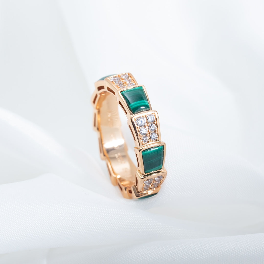 [Eternal Jewelry]SERPENTI RING PINK GOLD MALACHITE DIAMOND PAVED 4MM