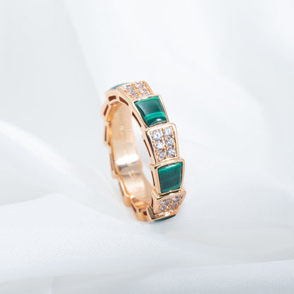 [Eternal Jewelry]SERPENTI RING PINK GOLD MALACHITE DIAMOND PAVED 4MM