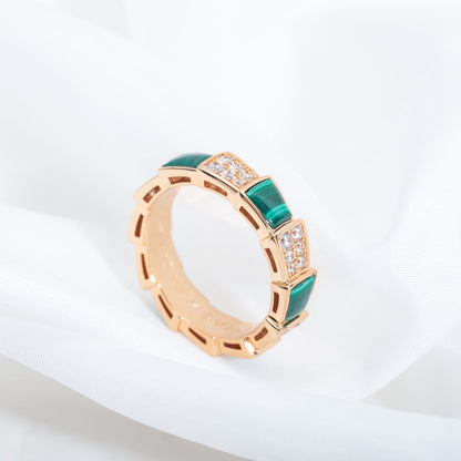 [Eternal Jewelry]SERPENTI RING PINK GOLD MALACHITE DIAMOND PAVED 4MM