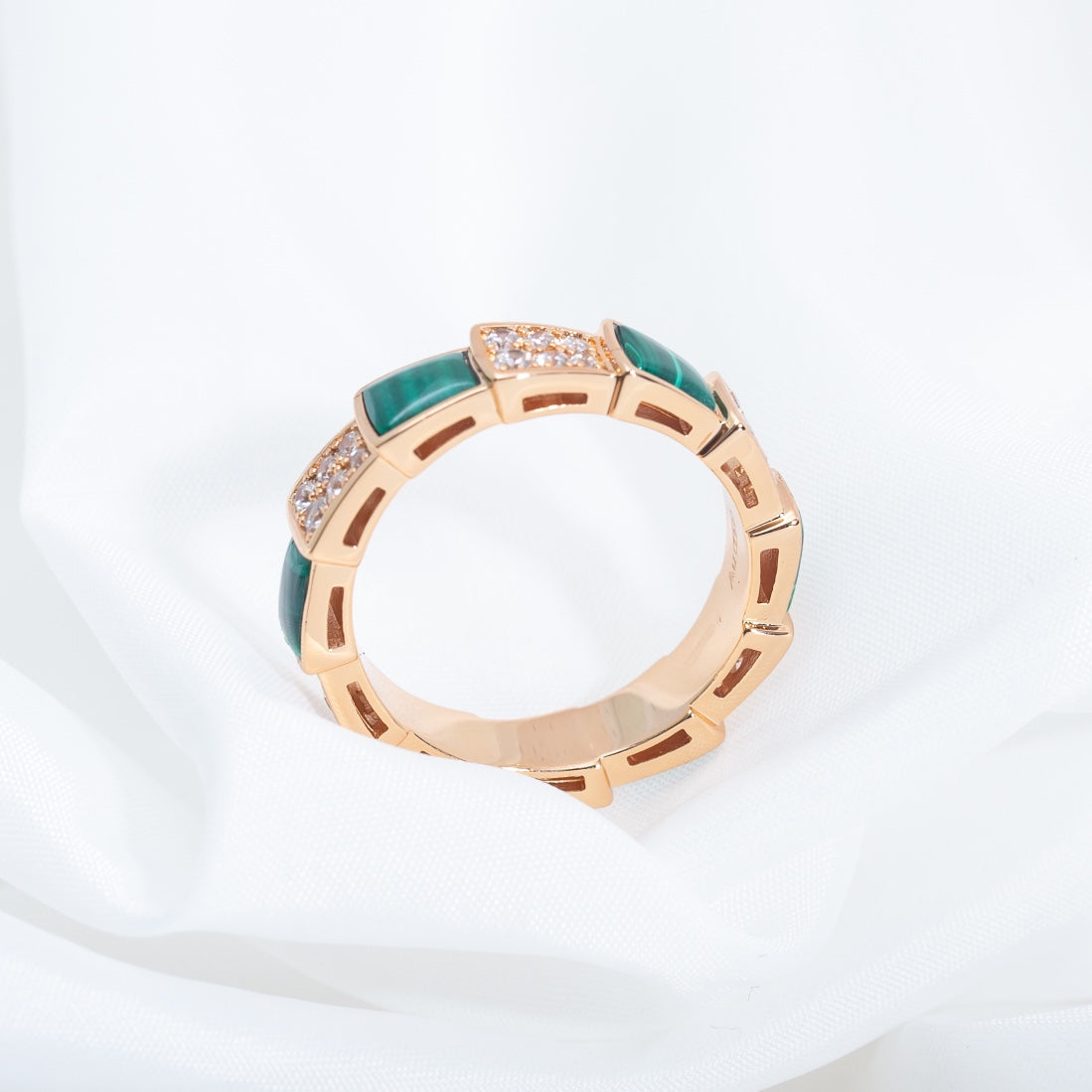 [Eternal Jewelry]SERPENTI RING PINK GOLD MALACHITE DIAMOND PAVED 4MM