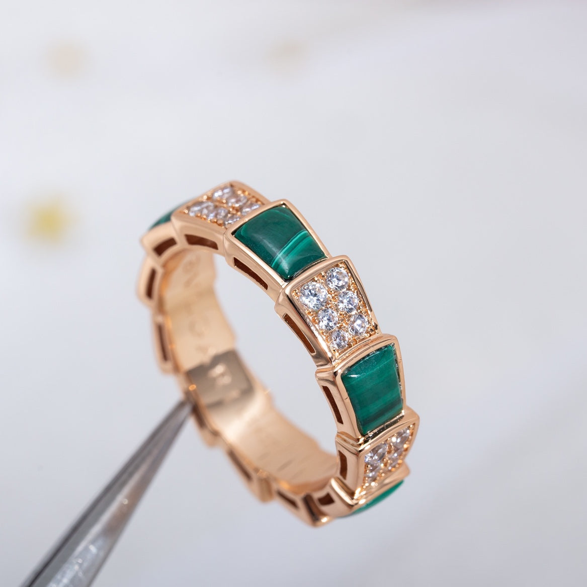 [Eternal Jewelry]SERPENTI RING PINK GOLD MALACHITE DIAMOND PAVED 4MM
