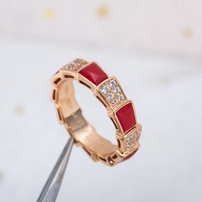 [Eternal Jewelry]SERPENTI RING PINK GOLD CARNELIAN DIAMOND PAVED 4MM