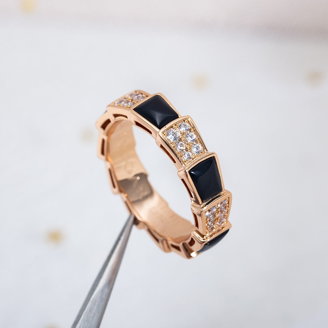 [Eternal Jewelry]SERPENTI RING PINK GOLD BLACK MOP DIAMOND PAVED 4MM