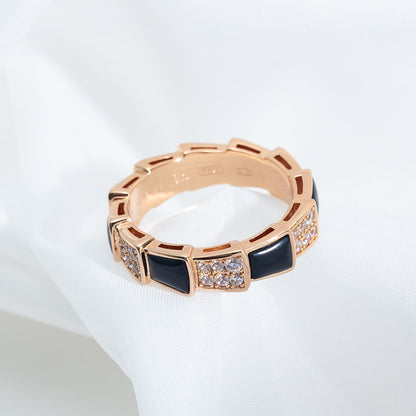 [Eternal Jewelry]SERPENTI RING PINK GOLD BLACK MOP DIAMOND PAVED 4MM