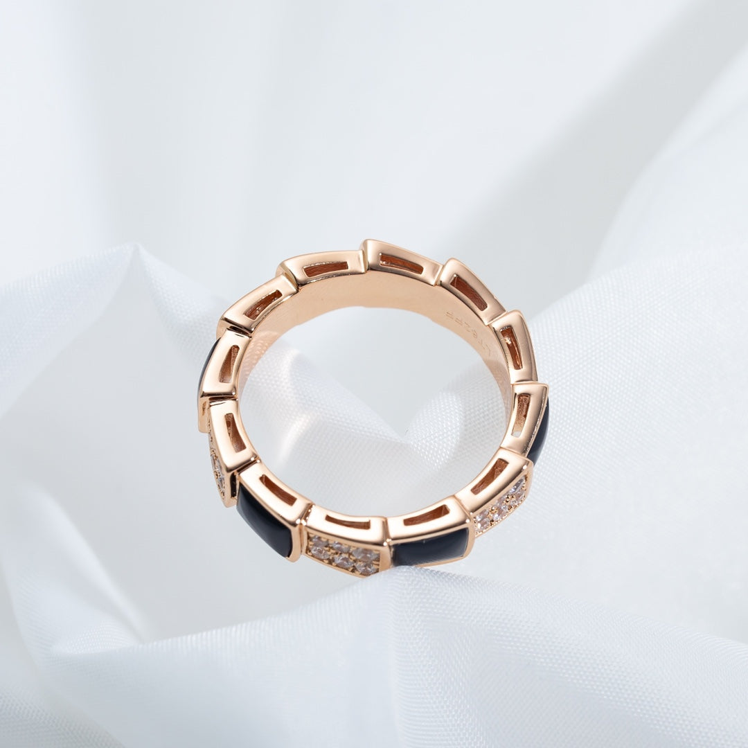 [Eternal Jewelry]SERPENTI RING PINK GOLD BLACK MOP DIAMOND PAVED 4MM