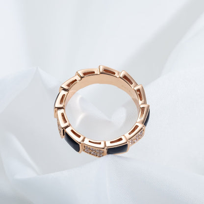 [Eternal Jewelry]SERPENTI RING PINK GOLD BLACK MOP DIAMOND PAVED 4MM
