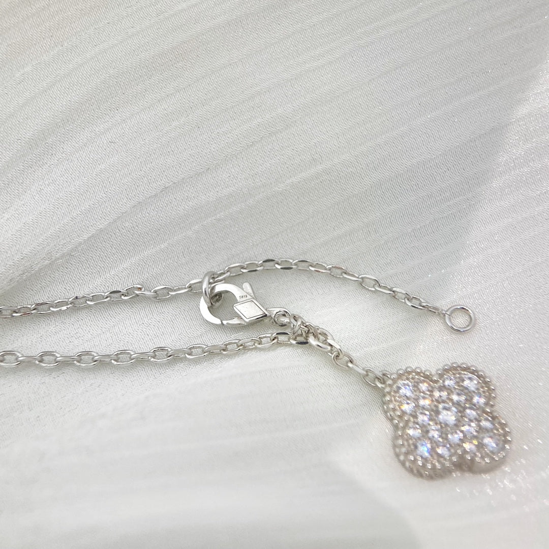[Eternal Jewelry]CLOVER 5 MOTIFS SILVER DIAMONDS NECKLACE