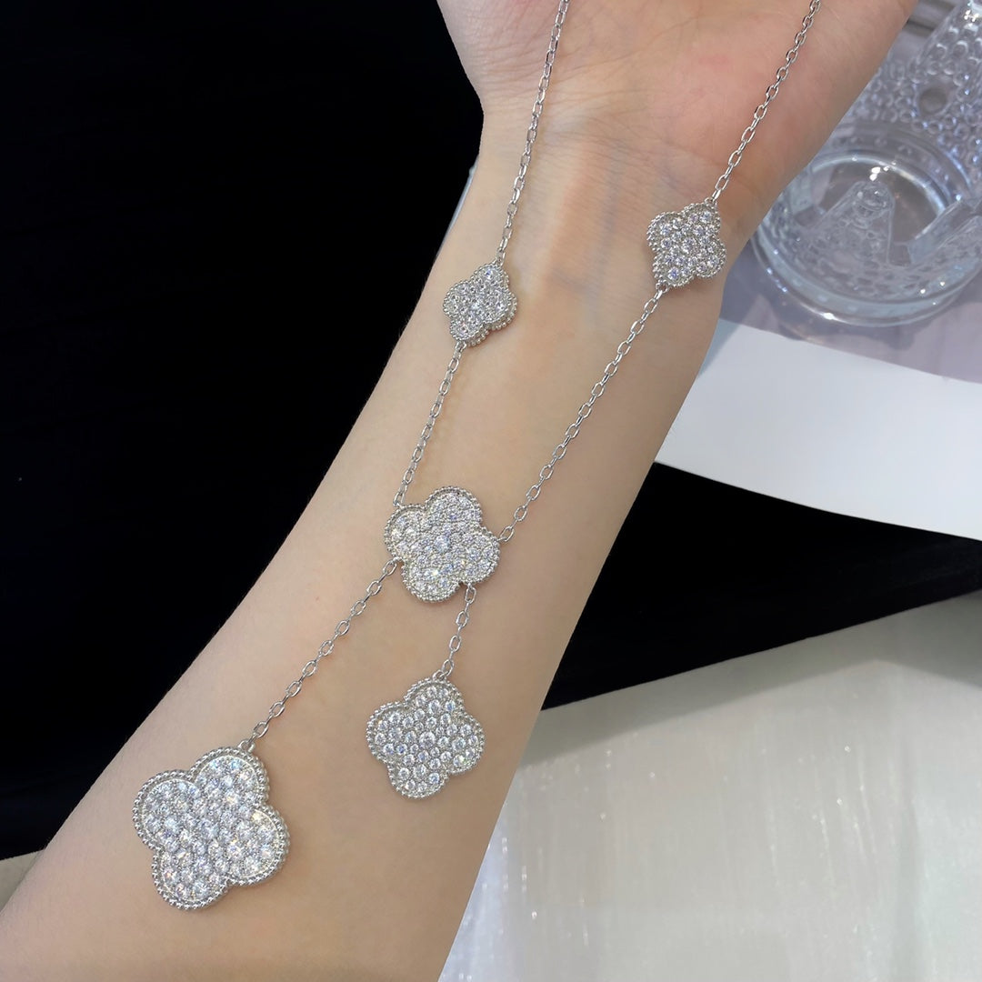 [Eternal Jewelry]CLOVER 5 MOTIFS SILVER DIAMONDS NECKLACE