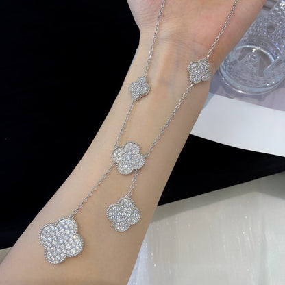 [Eternal Jewelry]CLOVER 5 MOTIFS SILVER DIAMONDS NECKLACE