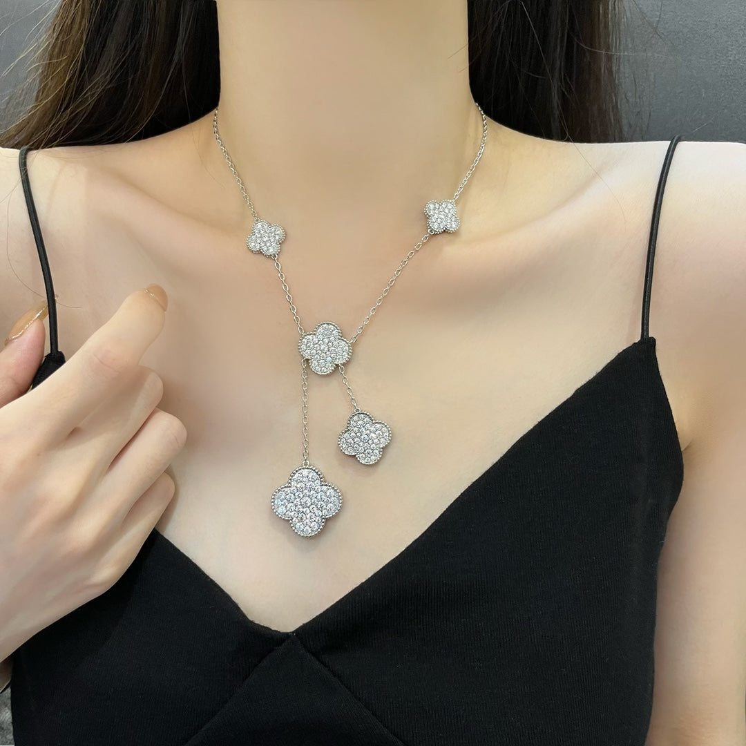 [Eternal Jewelry]CLOVER 5 MOTIFS SILVER DIAMONDS NECKLACE