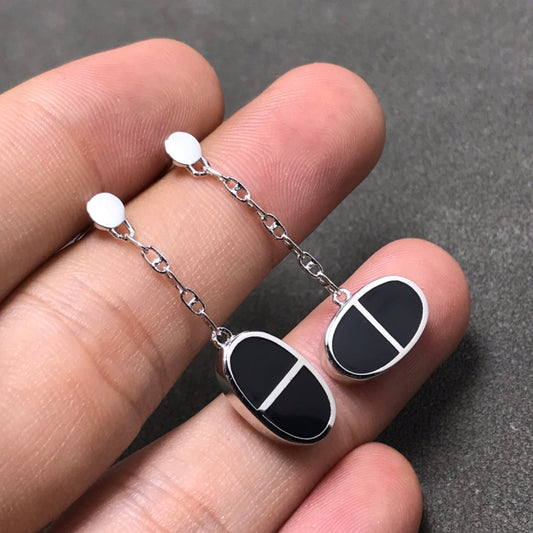 [Eternal Jewelry]CHAINE VERSO BLACK CERAMIC SILVER EARRINGS