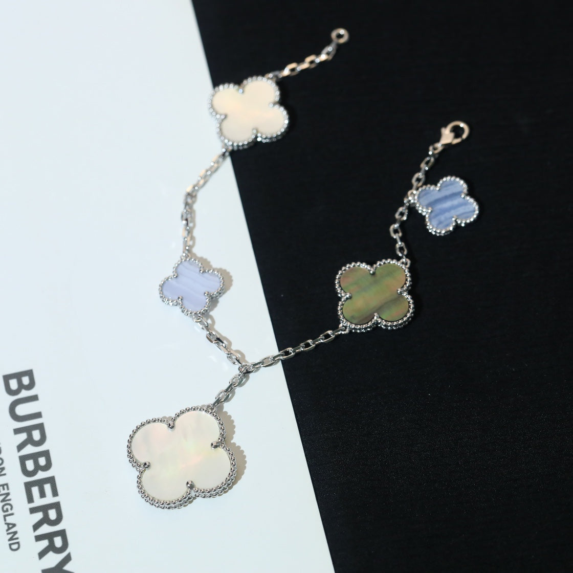 [Eternal Jewelry]CLOVER BRACELET 5 MOTIFS MOP CHALCEDONY SILVER