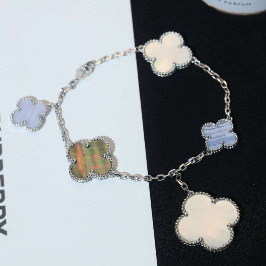 [Eternal Jewelry]CLOVER BRACELET 5 MOTIFS MOP CHALCEDONY SILVER