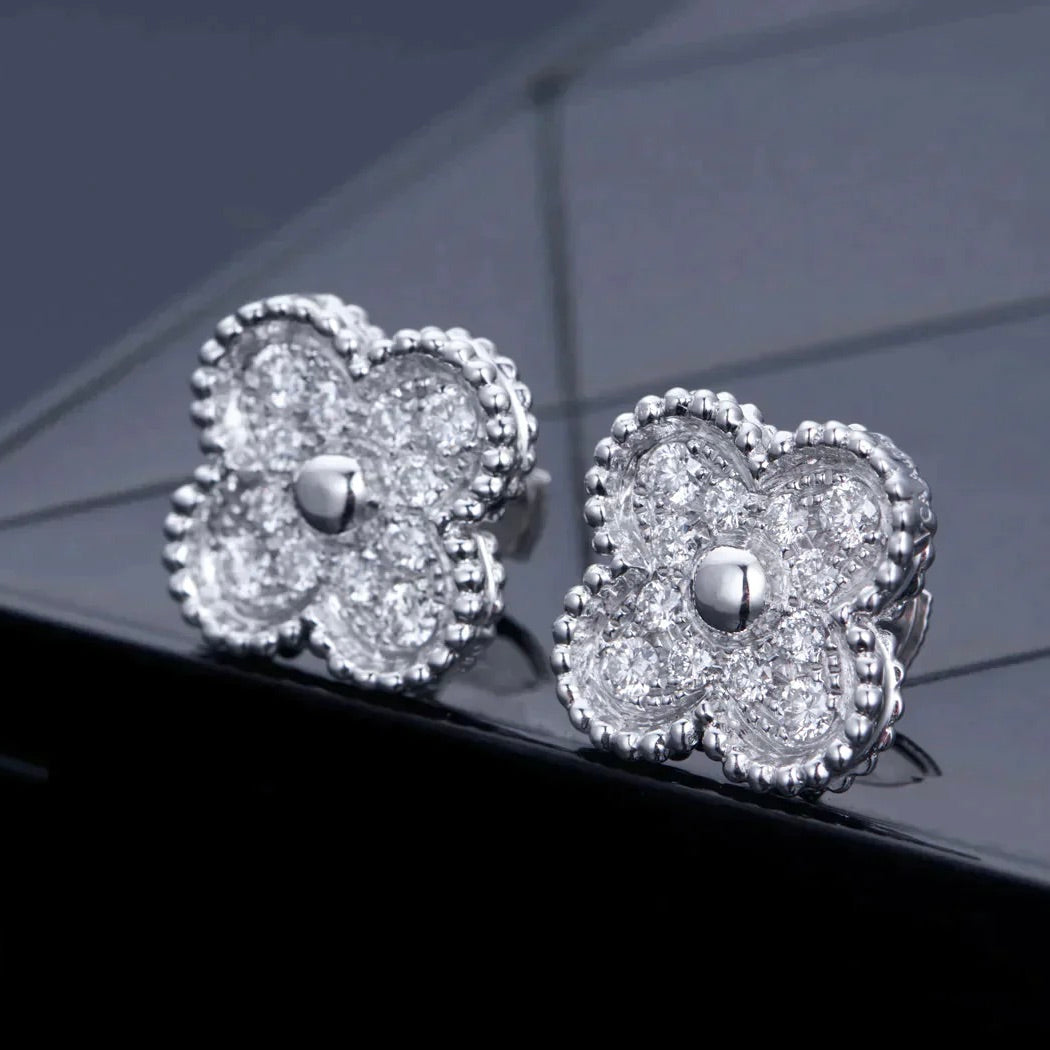 [Eternal Jewelry]CLOVER 1 MOTIFS DIAMOND STUD EARRINGS SILVER
