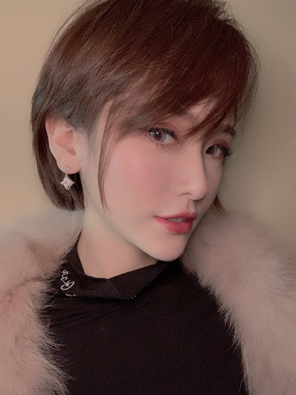 [Eternal Jewelry]DOUBLE STAR PINK GOLD MOP DROP EARRINGS