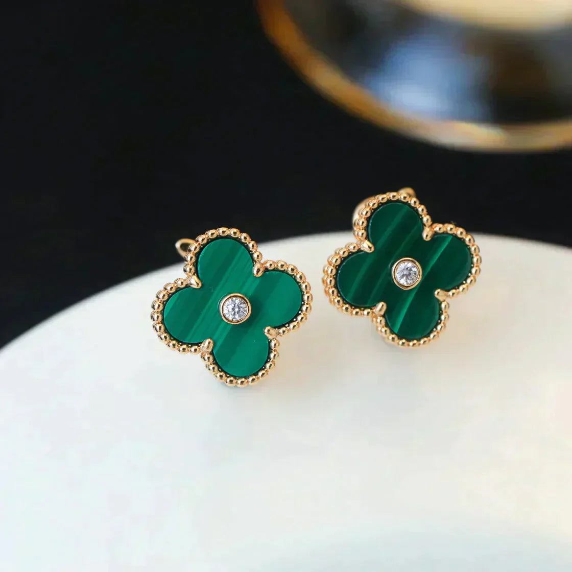 [Eternal Jewelry]CLOVER MEDIUM 1 MOTIFS MALACHITE DIAMOND EARRINGS