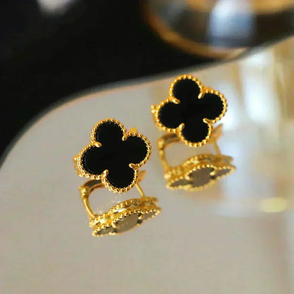 [Eternal Jewelry]CLOVER MEDIUM 1 MOTIFS  ONYX STUD EARRINGS