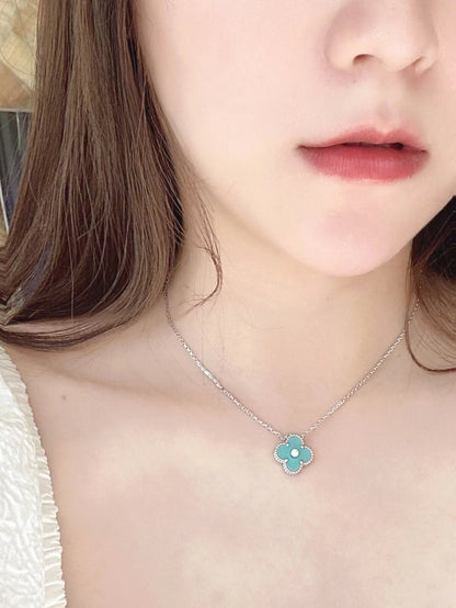 [Eternal Jewelry]CLOVER 1 DIAMOND LIGHT BLUE SILVER NECKLACE