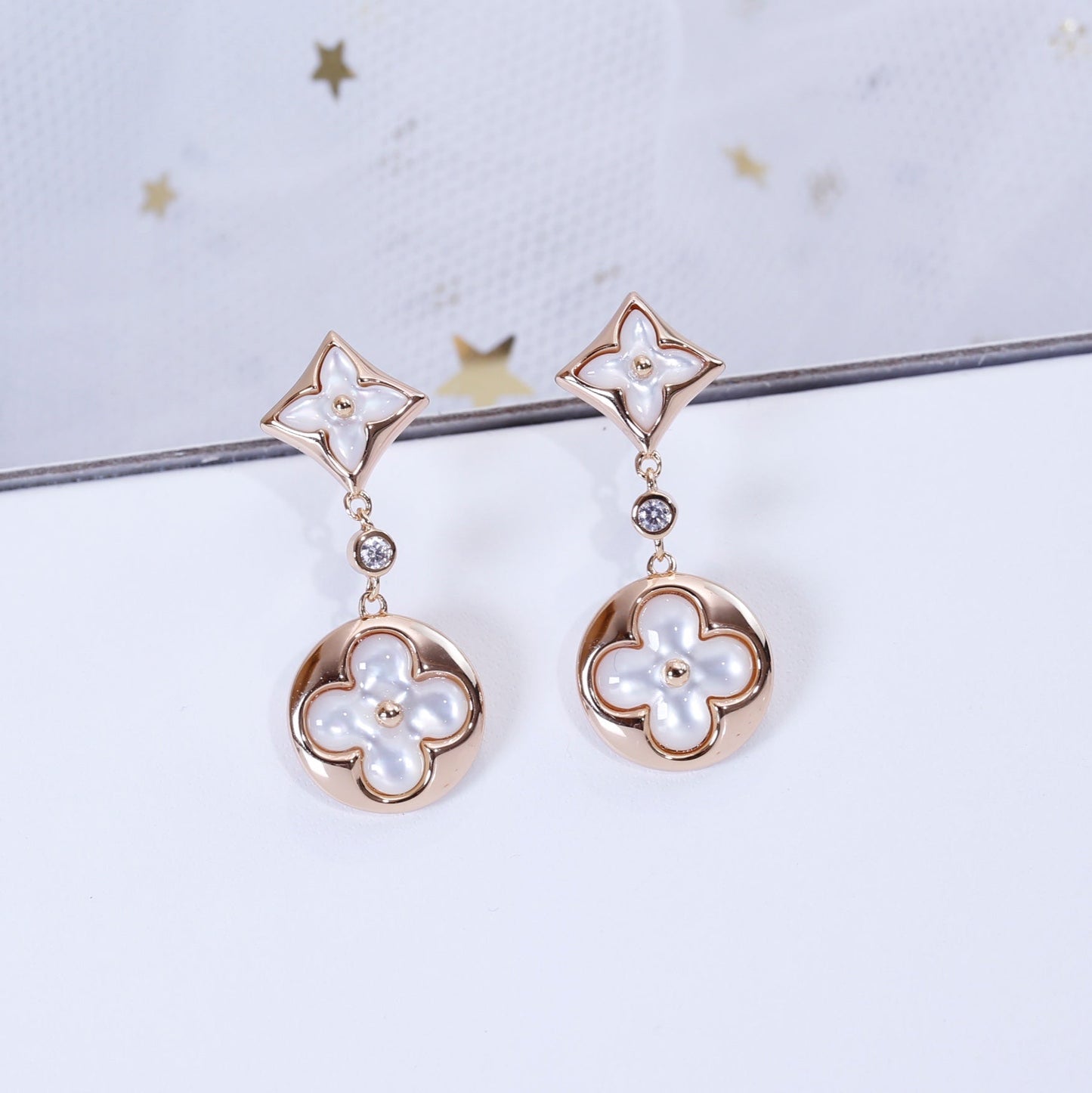 [Eternal Jewelry]STAR AND SUN PINK GOLD MOP DROP EARRINGS