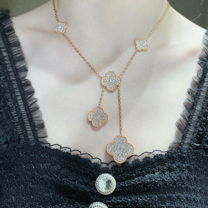 [Eternal Jewelry]CLOVER 6 MOTIF DIAMOND PAVED NECKLACE