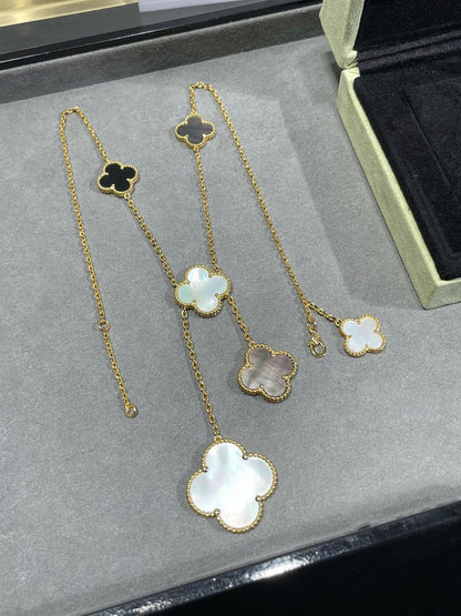 [Eternal Jewelry]CLOVER 6 MOTIF MOP ONYX GOLD NECKLACE