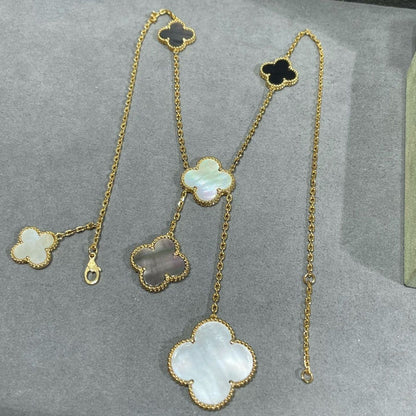 [Eternal Jewelry]CLOVER 6 MOTIF MOP ONYX GOLD NECKLACE