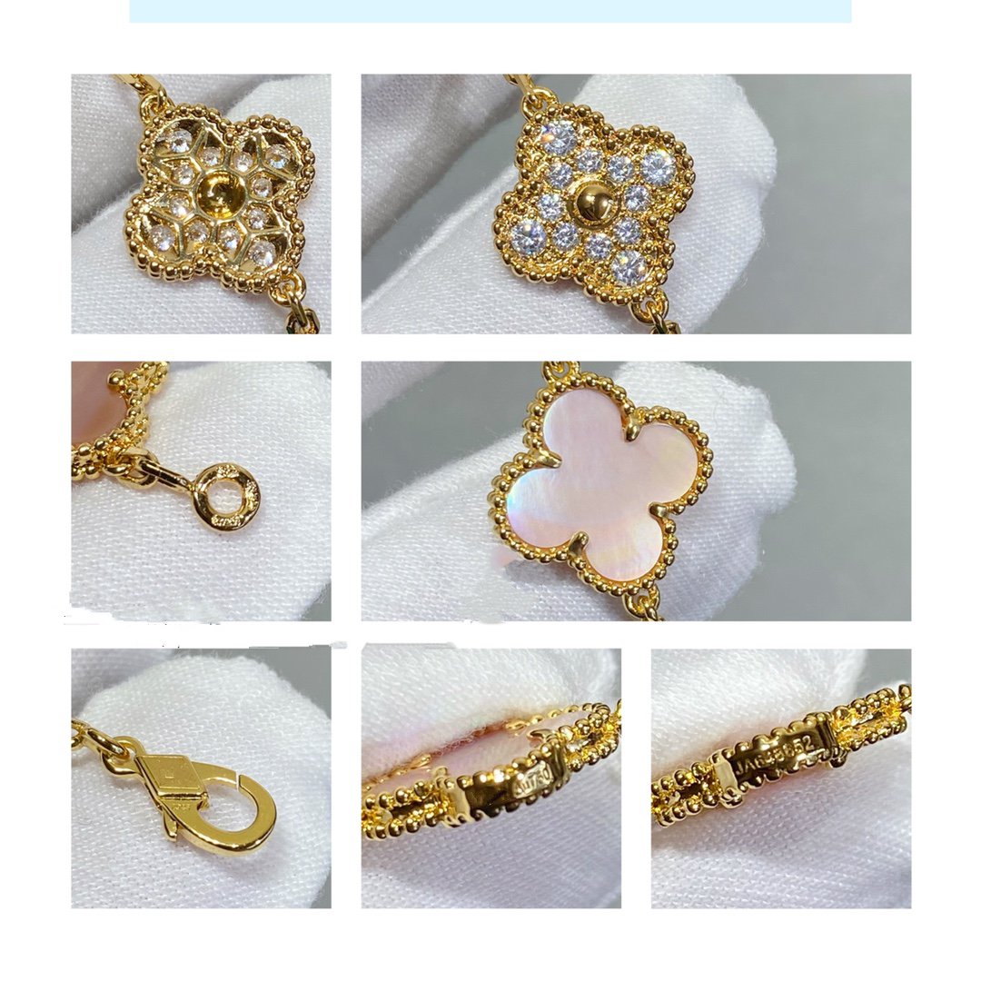 [Eternal Jewelry]CLOVER 5 MOTIF DIAMOND PINK MOP PINK GOLD BRACELET
