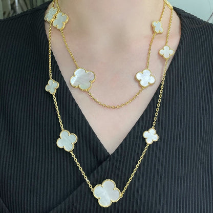 [Eternal Jewelry]CLOVER 16 MOTIF WHITE MOP GOLD NECKLACE