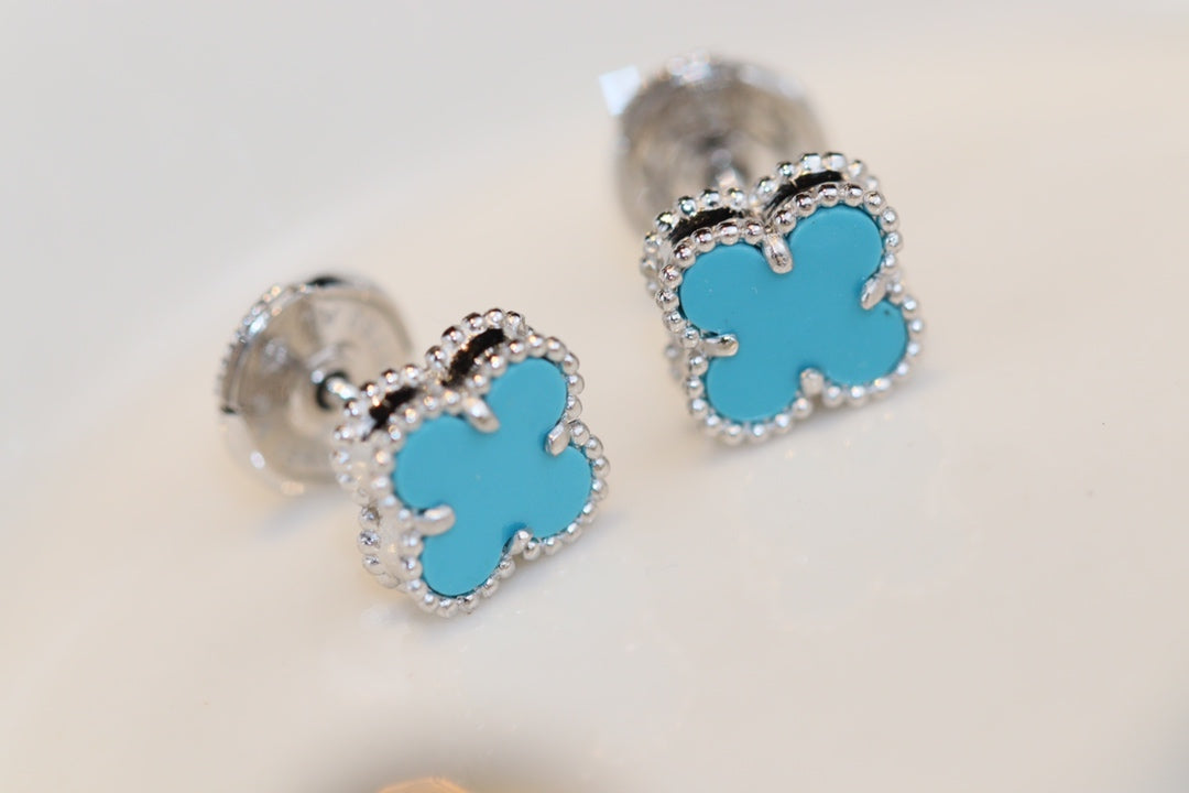 [Eternal Jewelry]CLOVER MINI TURQUOISE SILVER STUD EARRINGS