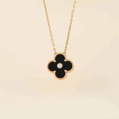 [Eternal Jewelry]CLOVER 15MM DIAMOND ONYX NECKLACE