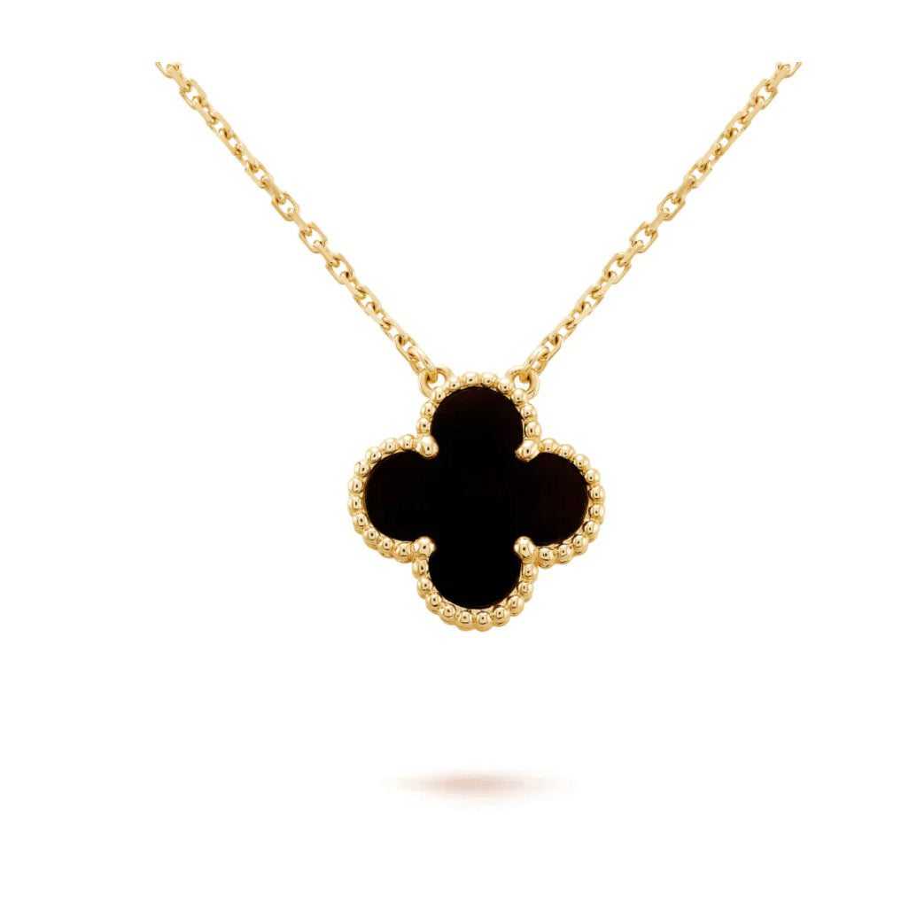 [Eternal Jewelry]CLOVER 15MM BLACK ONYX SINGLE FLOWER NECKLACE