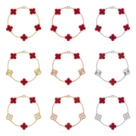 [Eternal Jewelry] CLOVER 5 MOTIF RED CORNELIAN BRACELET COLLECTION