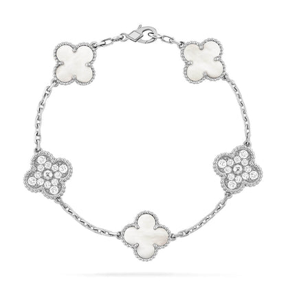 [Eternal Jewelry]CLOVER WHITE PEARL MOP 5 MOTIF BRACELET COLLECTION