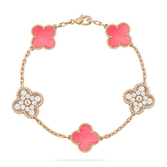 [Eternal Jewelry]CLOVER 5 MOTIF DIAMOND PINK MOP PINK GOLD BRACELET