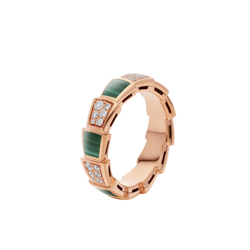 [Eternal Jewelry]SERPENTI RING PINK GOLD MALACHITE DIAMOND PAVED 4MM