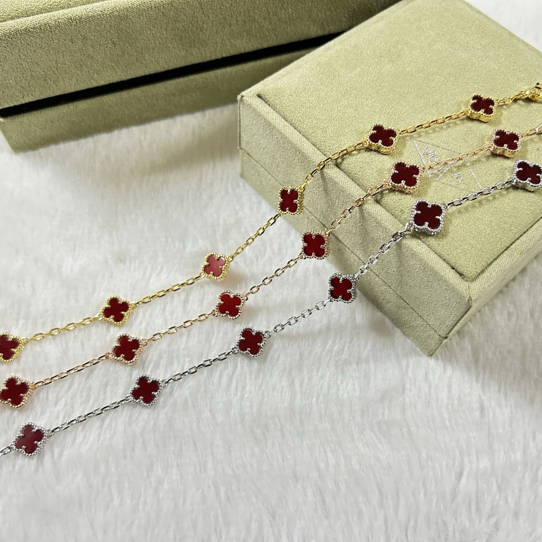 [Eternal Jewelry]CLOVER 6 MOTIF RED AGATE BRACELET