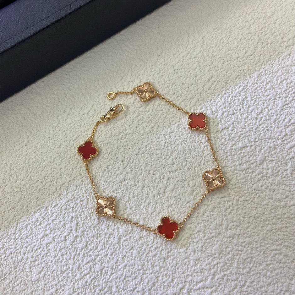 [Eternal Jewelry]CLOVER 6 MOTIF RED AGATE LASER BRACELET