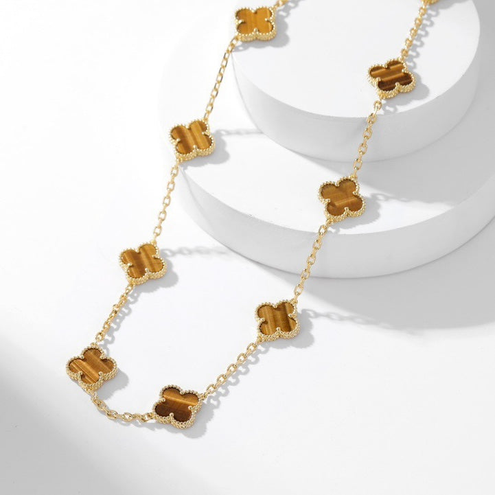 [Eternal Jewelry]CLOVER 10 MOTIFS TIGER EYE NECKLACE