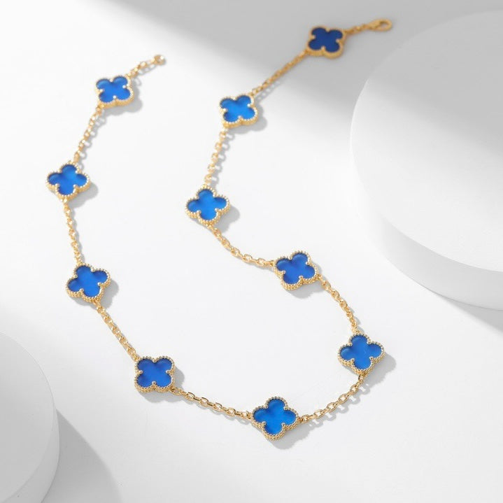 [Eternal Jewelry]CLOVER 10 MOTIFS BLUE AGATE NECKLACE