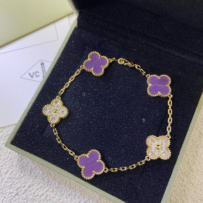 [Eternal Jewelry]CLOVER  5 MOTIFS  PURPLE VIOLET DIAMOND BRACELET