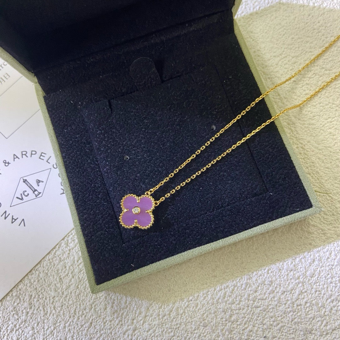 [Eternal Jewelry]CLOVER 15MM DIAMOND  PURPLE VIOLET NECKLACE