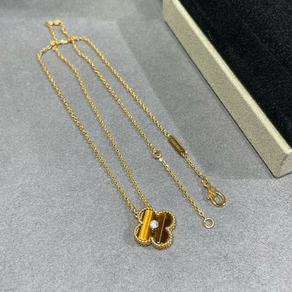 [Eternal Jewelry]CLOVER 15MM DIAMOND AND YELLOW TIGER'S EYE AGATE necklace
