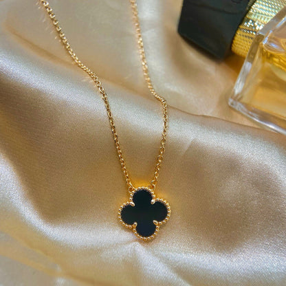 [Eternal Jewelry]CLOVER 15MM BLACK ONYX SINGLE FLOWER NECKLACE