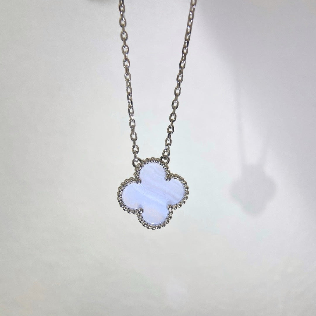 [Eternal Jewelry]CLOVER 15MM BLUE CHALCEDONY NECKLACE SILVER