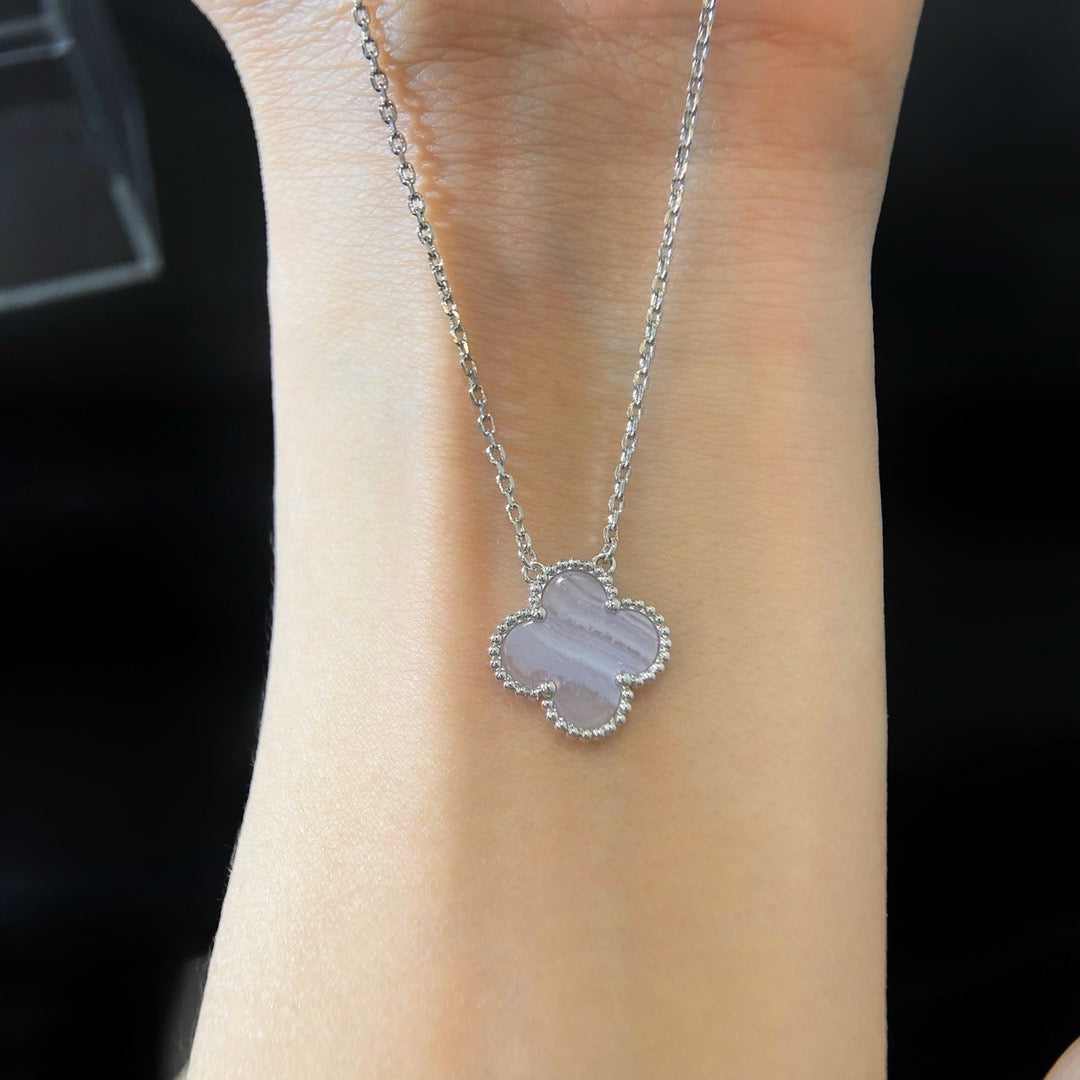 [Eternal Jewelry]CLOVER 15MM BLUE CHALCEDONY NECKLACE SILVER